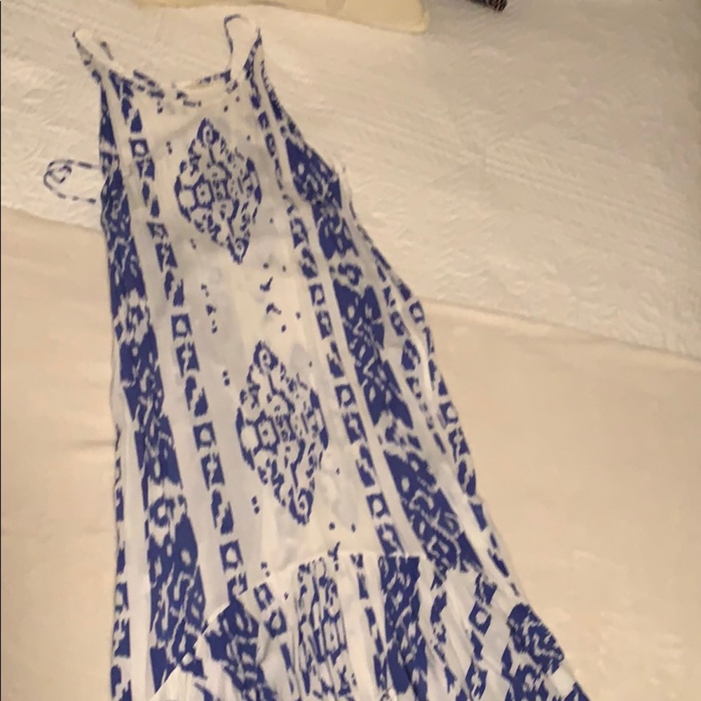 Blue and white maxi dress